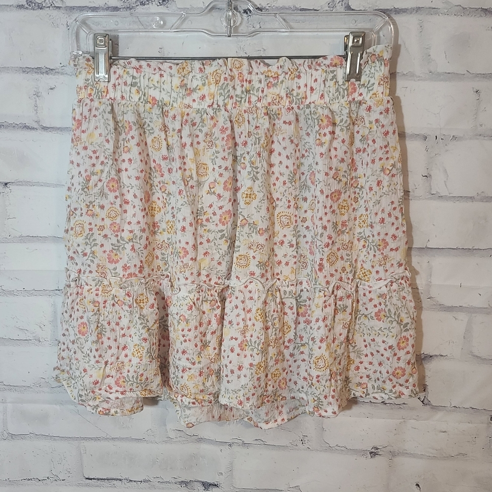Pink Rose Ruffled Floral Mini Skirt